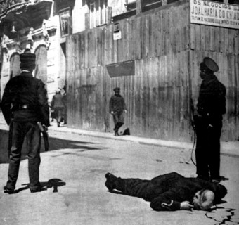 During a riot in Lisbon, chief of police Mr. Barbora is shot dead on the street