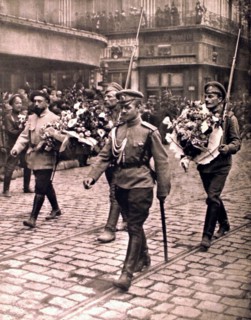 World War I.
Russian soldiers arriving in Marseilles to fight on the French front (1916)