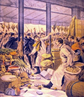Paris. Grève des commis épiciers. Une bagarre (1899)