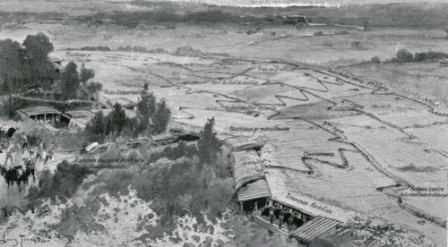 Vue perspective d'un dispositif de tranchées allemandes (1914)