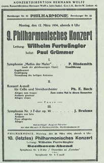 1934 / Hindemith / Poster for "Mathis, der Maler"