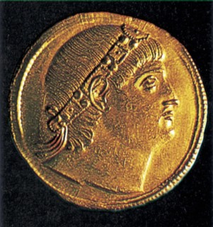 Golden coin representing Emperor Constantine