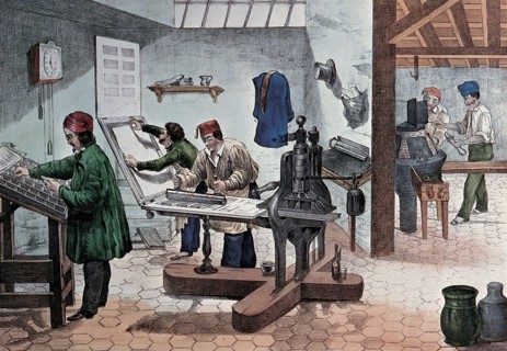 Atelier de typographie à l'époque du Biedermeier