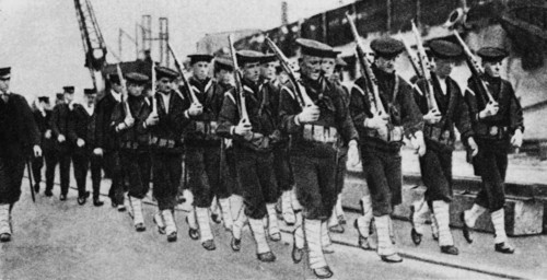 American troops embarking in a harbour