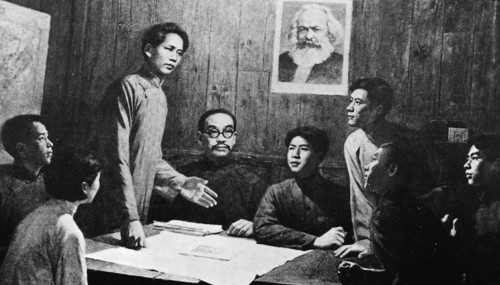 Propaganda drawing where Mao Zedong can be seen