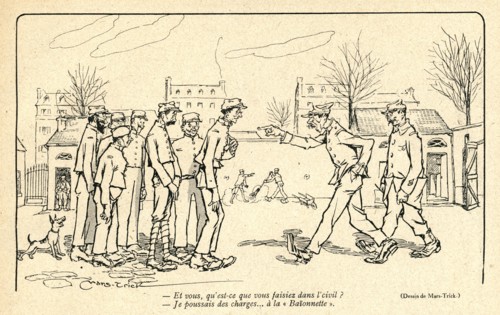 Dessin humoristique paru dans La Baïonnette n°38 du 23 mars 1916
