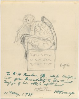 Statuette de Cthulhu dessinée par H. P. Lovecraft