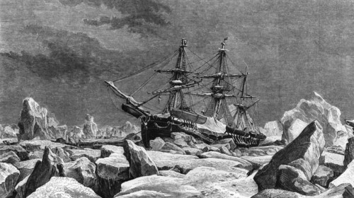 Le H.M.S. Terror pris dans les glaces du détroit en 1837