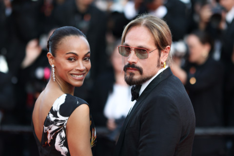 Zoe Saldaña (in Chanel) and Marco Perego attend the closing ceremony of the 79th annual Cannes Film
