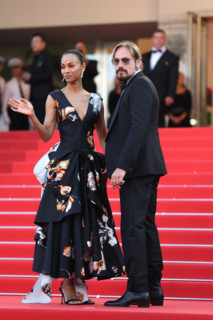 Zoe Saldaña (in Chanel) and Marco Perego attend the closing ceremony of the 79th annual Cannes Film