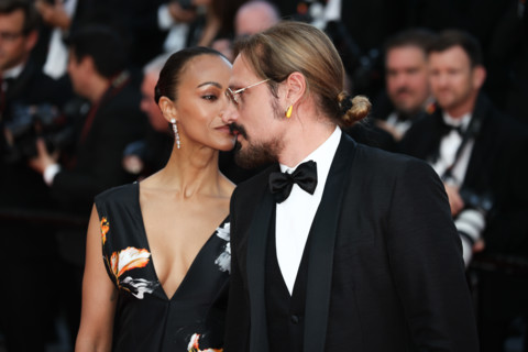 Zoe Saldaña (in Chanel) and Marco Perego attend the closing ceremony of the 79th annual Cannes Film