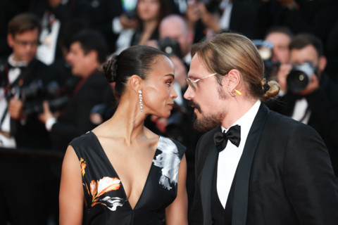 Zoe Saldaña (in Chanel) and Marco Perego attend the closing ceremony of the 79th annual Cannes Film