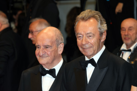 Michel Denisot and Pierre Lescure attend the "Coward" screening during the 79th annual Cannes Film
