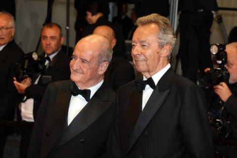 Michel Denisot and Pierre Lescure attend the "Coward" screening during the 79th annual Cannes Film