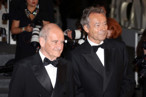 Michel Denisot and Pierre Lescure attend the "Coward" screening during the 79th annual Cannes Film
