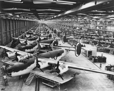Assembly of B-24 Liberator heavy bombers, United States, 1944.
