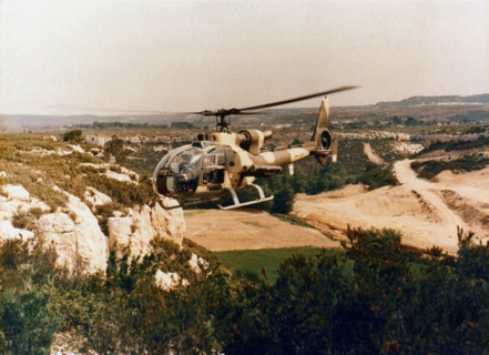 French Aérospatiale SA-342 Gazelle helicopter equipped with missiles.