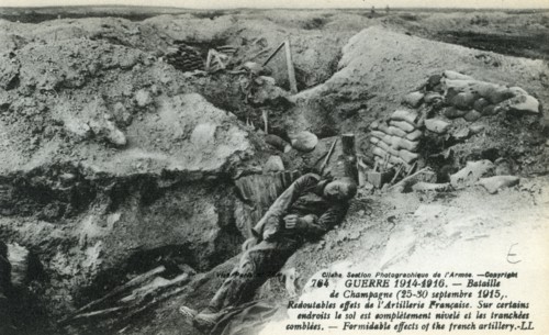 German soldier lying in a trench, 1915