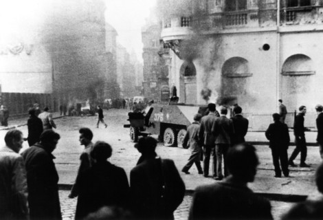 Budapest, a "Molotov cocktail" was thrown against a Russian tank