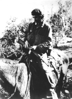 During the revolution, Che Guevara riding in the Sierra (1956-1959)