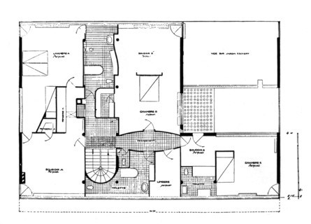 Villa de Le Corbusier à Garches, plan du 1er étage