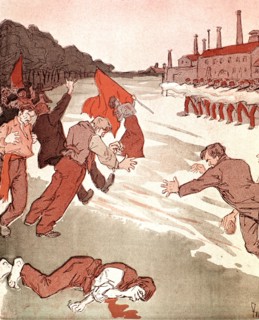 Caricature by Paul Poncet: 'L'Assiette au beurre', 'Le triomphe de la loi'