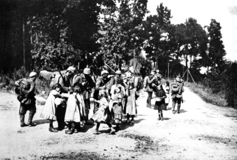 German infantry troop on patrol near a castle in Colmar