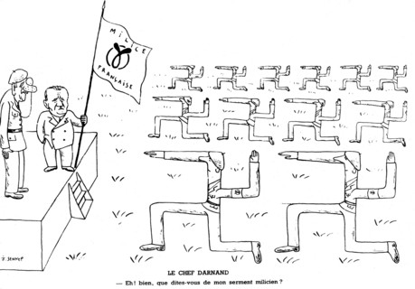 Caricature by Sennep against Darnand, leader of the French milice