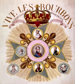 Imagerie populaire. Médaillons représentant les Bourbons avec le portrait de Charles X, roi de France