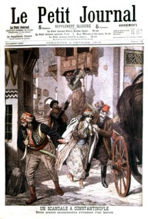 A scandale in Constantinople. Two young muslim women escaping a harem