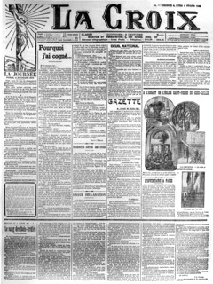 Separation of church and state in France: front page of the newspaper 'La Croix' about the stocktaking of the Church goods