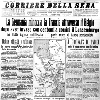 Page de titre du journal "Corrière della Sera" annonçant le début de la guerre