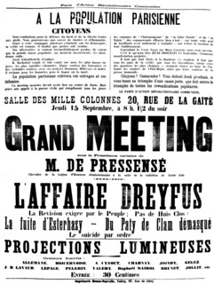 Affiche pro-dreyfusarde appelant à un meeting.