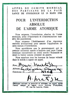 Une du journal "Les lettres françaises". Détail : "Henri Matisse a signé l'appel de Stockholm"