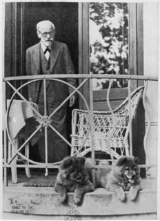 Freud dans sa maison d'été avec ses deux chow-chows