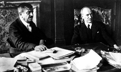 Edvard Benes with Foreign Minister Pierre Laval, in Paris, at Quai d'Orsay