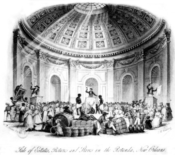 Auctioning of goods, paintings and slaves at the rotunda in New Orleans