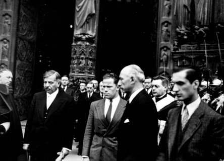 Vichy Government. Philippe Henriot's funeral at Notre-Dame, in Paris. Laval and Deat