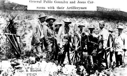 Révolution mexicaine. Le général Pablo Gonzalez et Jésus Carranza avec leur artillerie