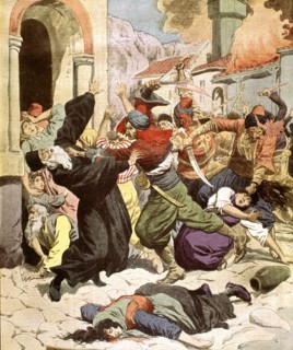 Turkish people massacring serbian peasants during the war in the Balkans