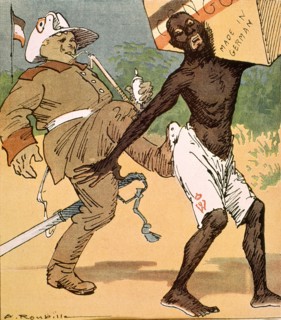 Caricature by Roubille: 'Change of proprietors', 1911