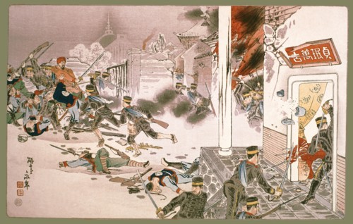 Guerre sino-japonaise. Combat livré dans la ville de Miou-Chang, en Chine
