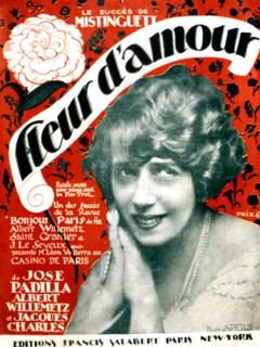 Couverture de l'édition musicale d'une chanson de Mistinguett : "Fleur d'amour"