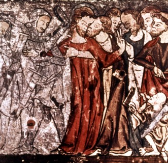 The Kiss of Judas. Detail of the second altar of Nes church at Sogu