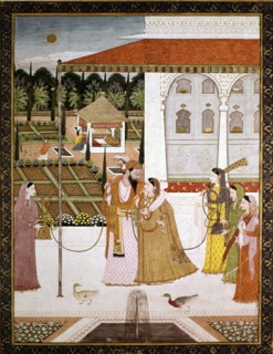 Miniature indienne. Promenade dans un jardin