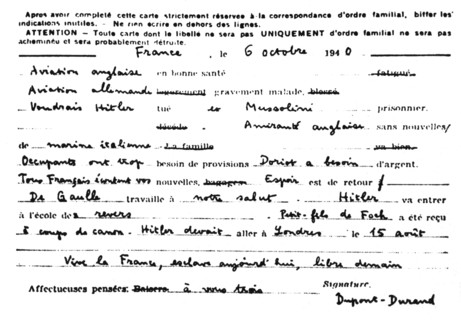 An inter-zone correspondence card, 1940