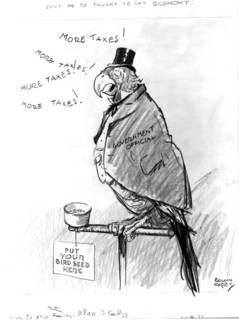 Satirical cartoon by Kirby about the Crash and the excess of taxes