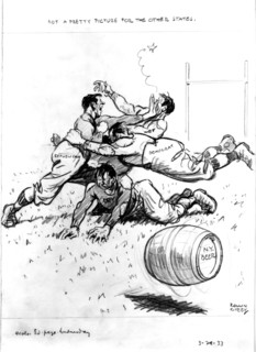 Satirical cartoon by Kirby issued at the time when parties where fighting about prohibition