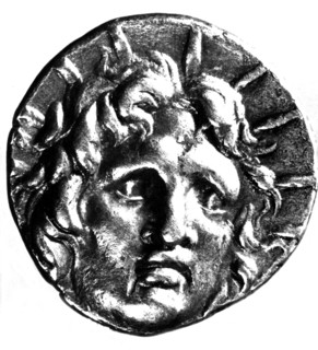 Gold coin representing the sun with the features of Alexander the Great