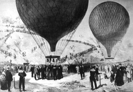 Siege de Paris. Balloons leaving from the foot of Montmartre